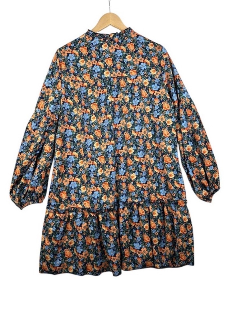KIRUNDO Floral Ruffle Dress in Navy with Orange & Blue Flowers - Picture 2 of 7